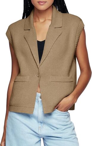 Saodimallsu Womens V Neck Sleeveless Tank Tops Ribbed Open Front Cardigan Sweaters Button Collared Sweater Vest with Pockets in Saudi Arabia