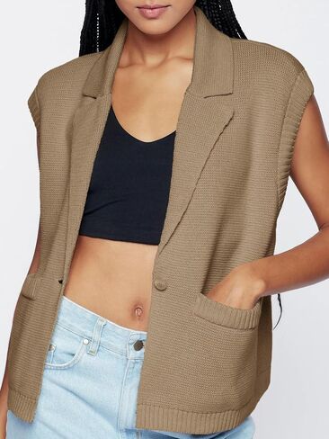 Saodimallsu Womens V Neck Sleeveless Tank Tops Ribbed Open Front Cardigan Sweaters Button Collared Sweater Vest with Pockets in Saudi Arabia