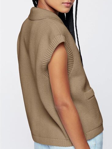 Saodimallsu Womens V Neck Sleeveless Tank Tops Ribbed Open Front Cardigan Sweaters Button Collared Sweater Vest with Pockets in Saudi Arabia