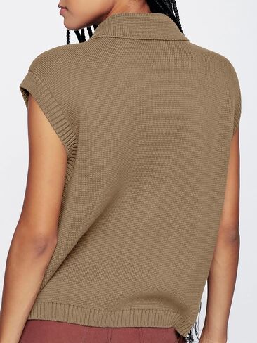 Saodimallsu Womens V Neck Sleeveless Tank Tops Ribbed Open Front Cardigan Sweaters Button Collared Sweater Vest with Pockets in Saudi Arabia