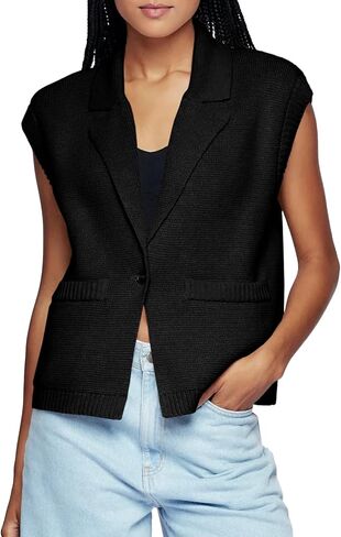 Saodimallsu Womens V Neck Sleeveless Tank Tops Ribbed Open Front Cardigan Sweaters Button Collared Sweater Vest with Pockets in Saudi Arabia