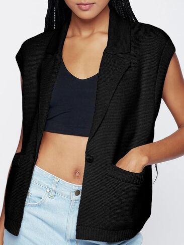 Saodimallsu Womens V Neck Sleeveless Tank Tops Ribbed Open Front Cardigan Sweaters Button Collared Sweater Vest with Pockets in Saudi Arabia