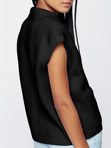 Saodimallsu Womens V Neck Sleeveless Tank Tops Ribbed Open Front Cardigan Sweaters Button Collared Sweater Vest with Pockets in Saudi Arabia