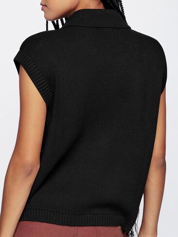 Saodimallsu Womens V Neck Sleeveless Tank Tops Ribbed Open Front Cardigan Sweaters Button Collared Sweater Vest with Pockets in Saudi Arabia