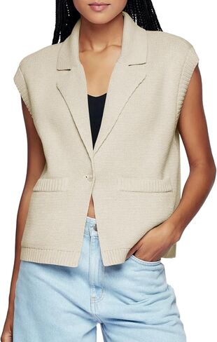 Saodimallsu Womens V Neck Sleeveless Tank Tops Ribbed Open Front Cardigan Sweaters Button Collared Sweater Vest with Pockets in Saudi Arabia