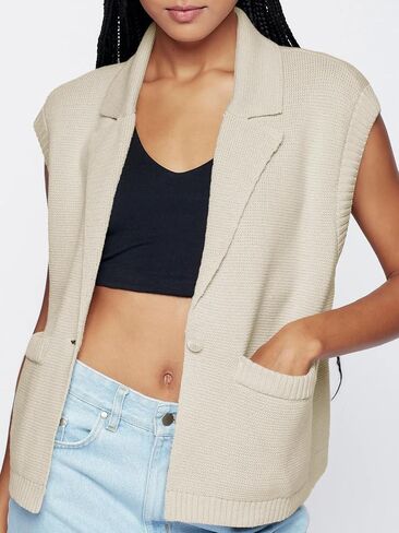 Saodimallsu Womens V Neck Sleeveless Tank Tops Ribbed Open Front Cardigan Sweaters Button Collared Sweater Vest with Pockets in Saudi Arabia
