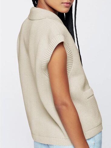 Saodimallsu Womens V Neck Sleeveless Tank Tops Ribbed Open Front Cardigan Sweaters Button Collared Sweater Vest with Pockets in Saudi Arabia