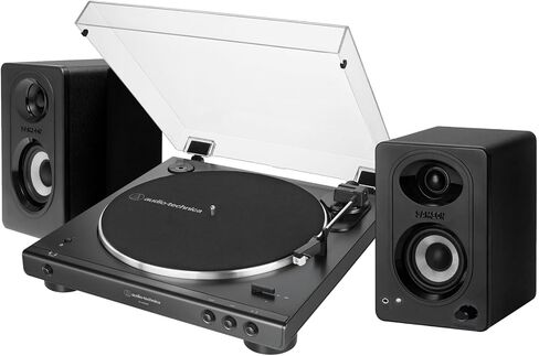 Audio-Technica AT-LP60XBT Bluetooth Stereo Turntable (Black) Bundle with 3' Powered Bluetooth Studio Monitors - Pair (2 Items) in Saudi Arabia