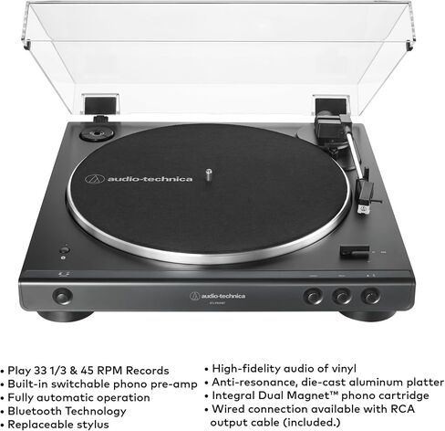 Audio-Technica AT-LP60XBT Bluetooth Stereo Turntable (Black) Bundle with 3' Powered Bluetooth Studio Monitors - Pair (2 Items) in Saudi Arabia