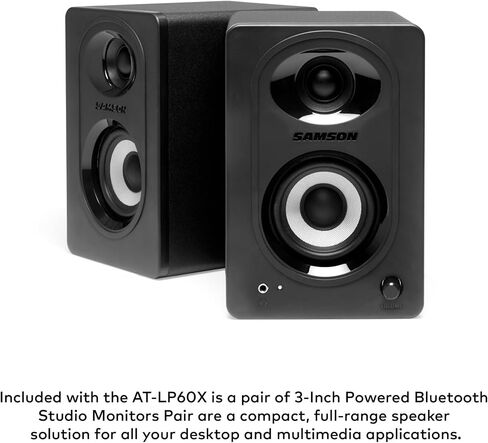 Audio-Technica AT-LP60XBT Bluetooth Stereo Turntable (Black) Bundle with 3' Powered Bluetooth Studio Monitors - Pair (2 Items) in Saudi Arabia