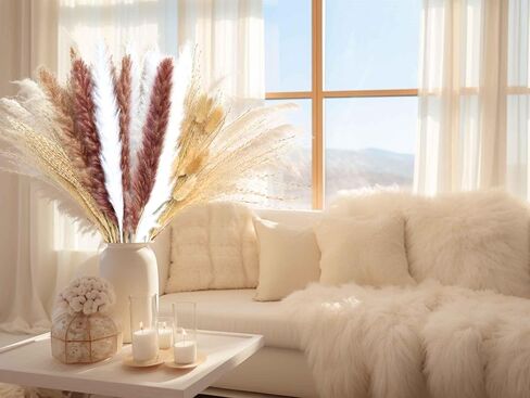 Dried Pampas Grass, Boho Decor 130PCS Natural Reed Phragmites Grass + Brown & White Pampas Grass + Bunny Tails Flowers Bouquet for Wedding Floral Arrangements Home Table Wall, Rustic Farmhouse Party in Saudi Arabia