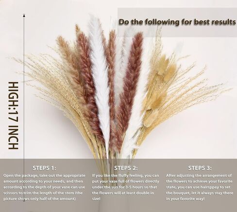 Dried Pampas Grass, Boho Decor 130PCS Natural Reed Phragmites Grass + Brown & White Pampas Grass + Bunny Tails Flowers Bouquet for Wedding Floral Arrangements Home Table Wall, Rustic Farmhouse Party in Saudi Arabia