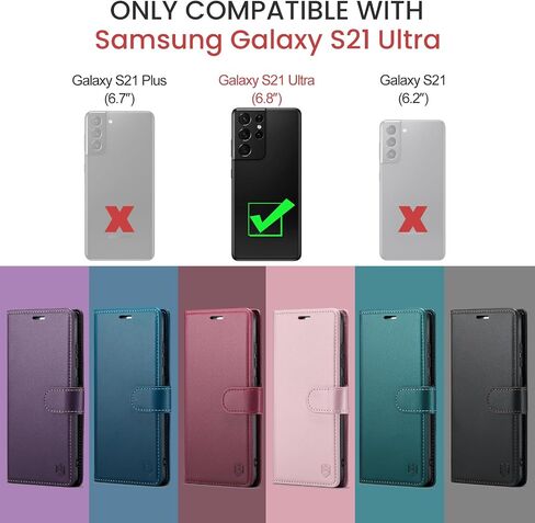 حافظة محفظة FLIPALM لهاتف Samsung Galaxy S21 Ultra مع حامل بطاقة الائتمان RFID، غطاء واقٍ من جلد البولي يوريثان بمسند قلاب ومضاد للصدمات للنساء والرجال لهاتف Samsung S21 Ultra (أرجواني) in Kuwait