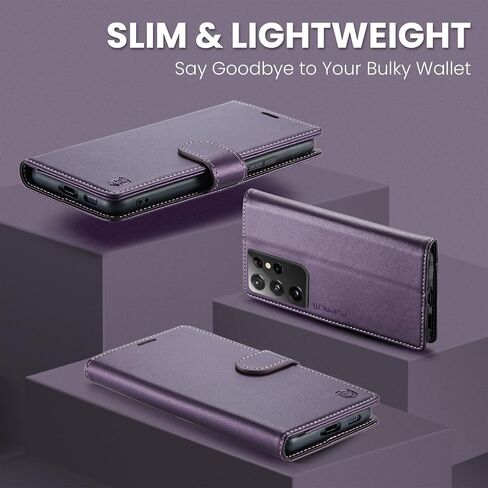 حافظة محفظة FLIPALM لهاتف Samsung Galaxy S21 Ultra مع حامل بطاقة الائتمان RFID، غطاء واقٍ من جلد البولي يوريثان بمسند قلاب ومضاد للصدمات للنساء والرجال لهاتف Samsung S21 Ultra (أرجواني) in Kuwait