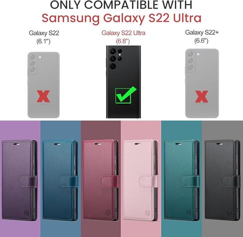 حافظة محفظة FLIPALM لهاتف Samsung Galaxy S22 Ultra مع حامل بطاقة الائتمان RFID، غطاء حماية مضاد للصدمات من جلد البولي يوريثان قابل للطي للنساء والرجال لهاتف Samsung S22 Ultra (أرجواني) in Kuwait