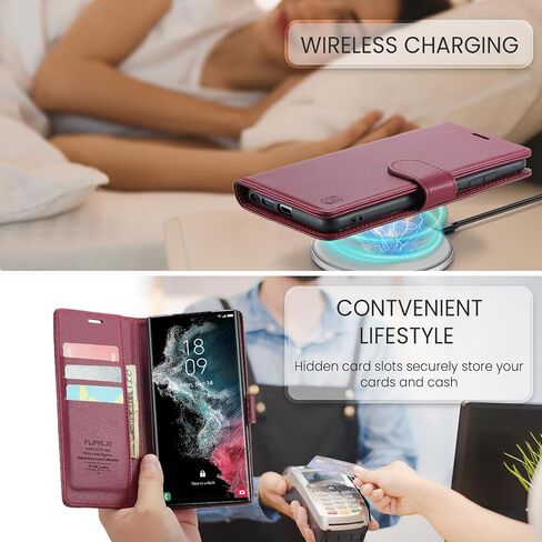 حافظة محفظة FLIPALM لهاتف Samsung Galaxy S22 Ultra مع حامل بطاقة الائتمان RFID، غطاء حماية مضاد للصدمات من جلد البولي يوريثان قابل للطي للنساء والرجال لهاتف Samsung S22 Ultra (أرجواني) in Kuwait