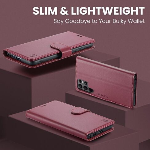 حافظة محفظة FLIPALM لهاتف Samsung Galaxy S22 Ultra مع حامل بطاقة الائتمان RFID، غطاء حماية مضاد للصدمات من جلد البولي يوريثان قابل للطي للنساء والرجال لهاتف Samsung S22 Ultra (أرجواني) in Kuwait