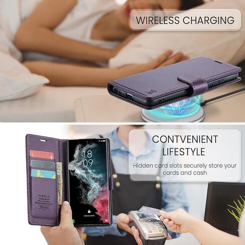 حافظة محفظة FLIPALM لهاتف Samsung Galaxy S22 Ultra مع حامل بطاقة الائتمان RFID، غطاء حماية مضاد للصدمات من جلد البولي يوريثان قابل للطي للنساء والرجال لهاتف Samsung S22 Ultra (أرجواني) in Kuwait
