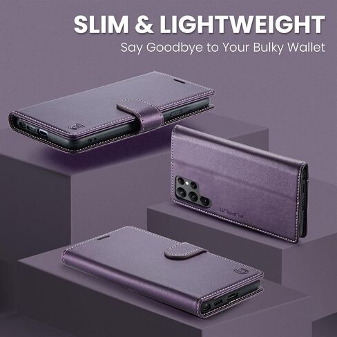 حافظة محفظة FLIPALM لهاتف Samsung Galaxy S22 Ultra مع حامل بطاقة الائتمان RFID، غطاء حماية مضاد للصدمات من جلد البولي يوريثان قابل للطي للنساء والرجال لهاتف Samsung S22 Ultra (أرجواني) in Kuwait