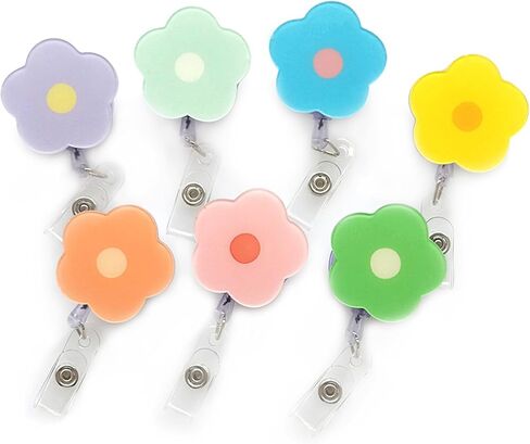 Cute Badge Reel Retractable 7 PCS Flower Floral Nurse Badge Holder Clips Reels ID Name Clip Tag for Nursing Nurses Hospital Teacher Pediatric Pharmacy Medical Lanyards Accessories in Saudi Arabia