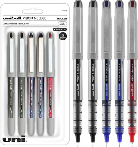 uni-ball Vision Stick Needle Fine Point Roller Ball Pens, 5 Black Ink Pens (1734912) in Saudi Arabia