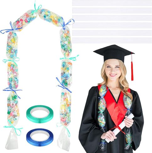 تتضمن مجموعة أدوات تصنيع أنابيب حلوى Lei من Teling Graduation Lei أكياس تخرج Lei مقاس 59 × 4.8 بوصة وشريط هدايا من أنابيب البولي لتغليف هدايا حفلات التخرج DIY صيف هاواي الاستوائي (6 قطع) in Saudi Arabia
