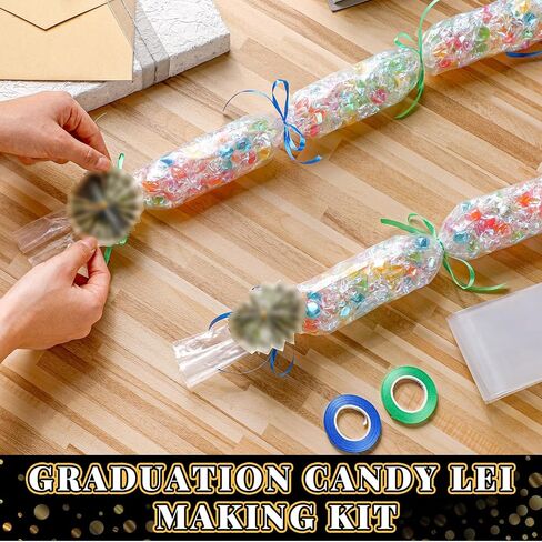 تتضمن مجموعة أدوات تصنيع أنابيب حلوى Lei من Teling Graduation Lei أكياس تخرج Lei مقاس 59 × 4.8 بوصة وشريط هدايا من أنابيب البولي لتغليف هدايا حفلات التخرج DIY صيف هاواي الاستوائي (6 قطع) in Saudi Arabia
