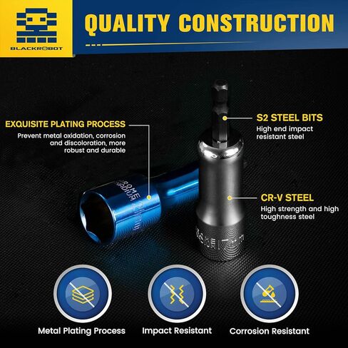 BLACKROBOT 3 قطع RV محول مثقاب مقص التسوية، 1/4 بوصة ساق سداسية سريعة التغيير 17 مم 19 مم 21 مم مجموعة مفك صامولة، فولاذ CR-V مع عملية الطلاء in Kuwait