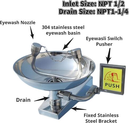 Martians Eye Wash Station Wall Mount Eyewash Station Emergency Eye Rinse Station Stainless Steel Eye Washing Sink Safety First Aid Equipment, with Eyewash Sign, NPT Thread in Saudi Arabia