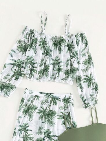 SOLY HUX Girl's 4 Piece Swimsuit Tropical Print Bikini Sets Bathing Suit with Cover Up in Saudi Arabia