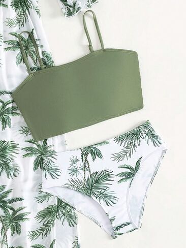SOLY HUX Girl's 4 Piece Swimsuit Tropical Print Bikini Sets Bathing Suit with Cover Up in Saudi Arabia