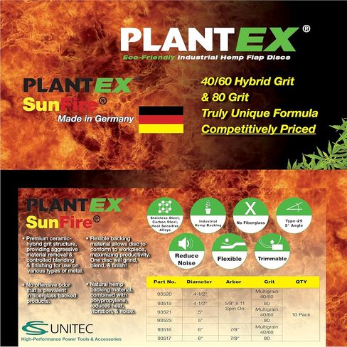 قرص رفرف قابل للتشذيب من السيراميك CS Unitec PLANTEX SunFire، عجلة طحن هجينة صديقة للبيئة 40/60، قطر 4.5 بوصة، محور 5/8 × 11، النوع 29، صنع في ألمانيا، عبوة واحدة in Kuwait