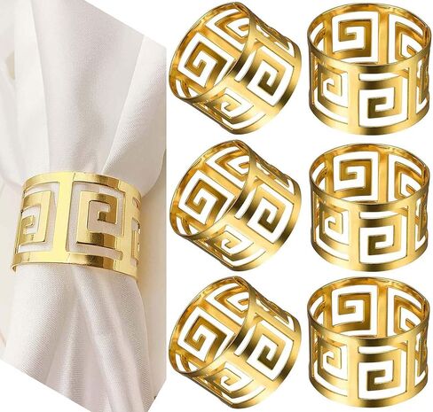 scosao Gold Napkin Rings Set of 6 Hollow Cut Metal Napkin Holder Dining Table Setting Napkin Rings Buckles for Wedding Christmas Party Banquet Dinner in Saudi Arabia