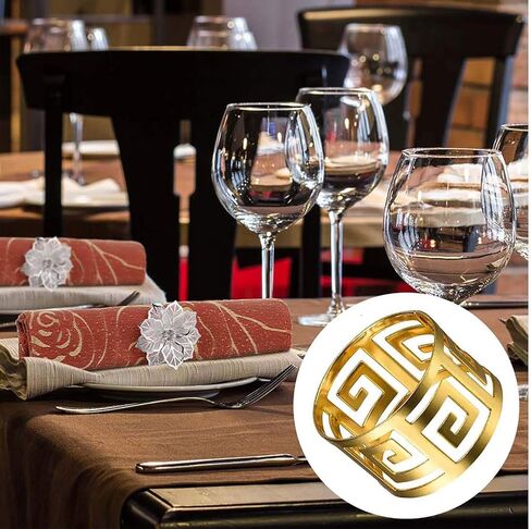 scosao Gold Napkin Rings Set of 6 Hollow Cut Metal Napkin Holder Dining Table Setting Napkin Rings Buckles for Wedding Christmas Party Banquet Dinner in Saudi Arabia