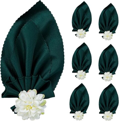 مجموعة مناديل وحلقات قماشية من LXKBD مكونة من 6 قطع، مناديل بوليستر قابلة للغسل وحامل حلقات زهور صناعية لحفلات الزفاف وعشاء الغداء, 18x18 بوصة in Kuwait