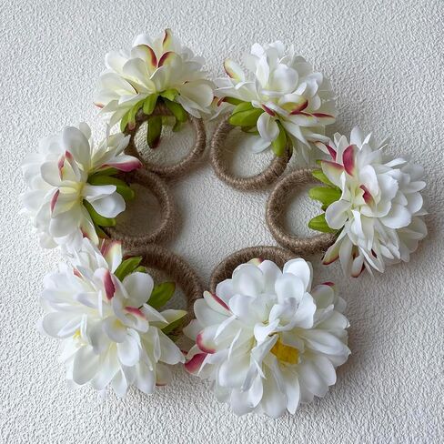 مجموعة مناديل وحلقات قماشية من LXKBD مكونة من 6 قطع، مناديل بوليستر قابلة للغسل وحامل حلقات زهور صناعية لحفلات الزفاف وعشاء الغداء, 18x18 بوصة in Kuwait