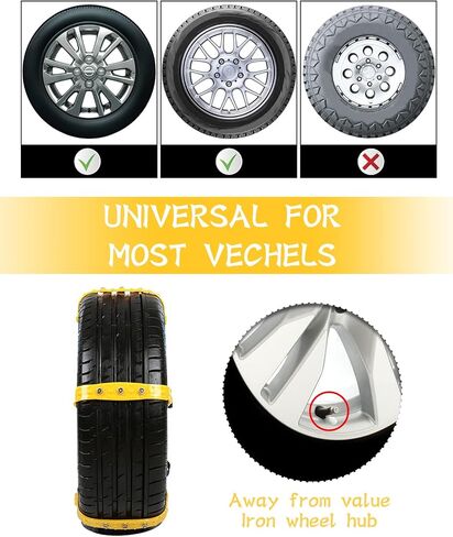 Car Snow Chains Snow Tire Chains for Anti-slip Car Chains Car Emergency Chains All Season Anti-skid Snow Cables Car SUV Tire Cables (Yellow, for Tire Width: 185-295mm/7-11'') in Saudi Arabia