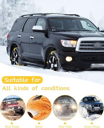 Car Snow Chains Snow Tire Chains for Anti-slip Car Chains Car Emergency Chains All Season Anti-skid Snow Cables Car SUV Tire Cables (Yellow, for Tire Width: 185-295mm/7-11'') in Saudi Arabia
