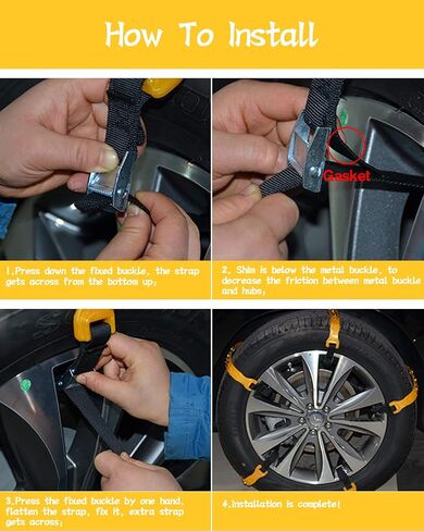 Car Snow Chains Snow Tire Chains for Anti-slip Car Chains Car Emergency Chains All Season Anti-skid Snow Cables Car SUV Tire Cables (Yellow, for Tire Width: 185-295mm/7-11'') in Saudi Arabia