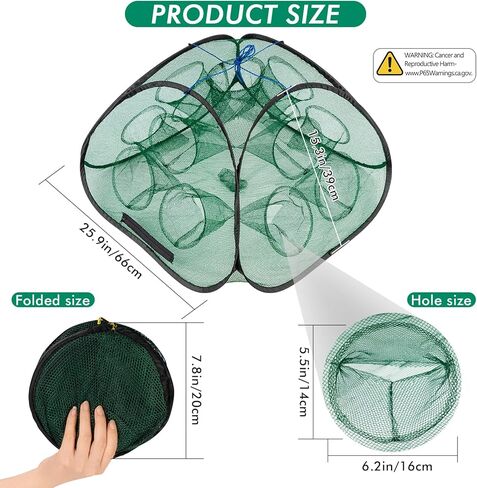 QualyQualy Fishing Net, 2pcs Crawfish Trap for Creeks Foldable Minnow Trap Crawdad Shrimp Bait Traps Crab Nets for Fish Crabbing in Kuwait