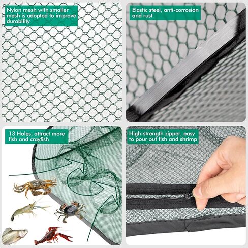 QualyQualy Fishing Net, 2pcs Crawfish Trap for Creeks Foldable Minnow Trap Crawdad Shrimp Bait Traps Crab Nets for Fish Crabbing in Kuwait