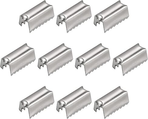 uxcell Fold Over Crimp End Caps, 200Pcs 11mm x 3mm Ribbon Crimp End Fasteners for Leather Decoration DIY Accessories, Silver Tone in Saudi Arabia