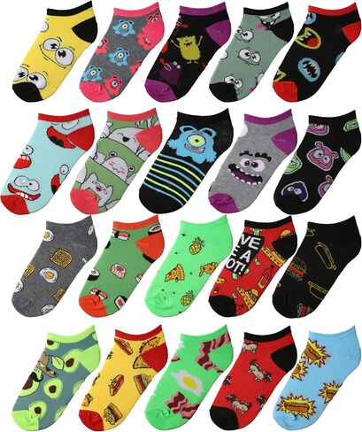 Tipi Toe Big Kids Boys 20 Pairs Classy Lightweight Novelty Colorful Pattern Low Cut/No Show Socks in Saudi Arabia