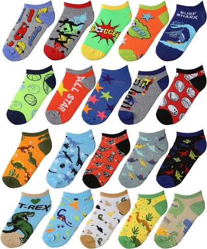 Tipi Toe Big Kids Boys 20 Pairs Classy Lightweight Novelty Colorful Pattern Low Cut/No Show Socks in Saudi Arabia