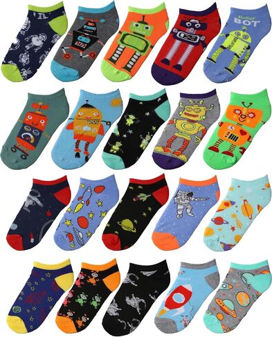 Tipi Toe Big Kids Boys 20 Pairs Classy Lightweight Novelty Colorful Pattern Low Cut/No Show Socks in Saudi Arabia