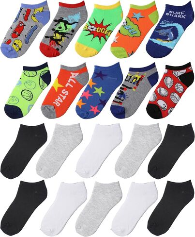 Tipi Toe Big Kids Boys 20 Pairs Classy Lightweight Novelty Colorful Pattern Low Cut/No Show Socks in Saudi Arabia