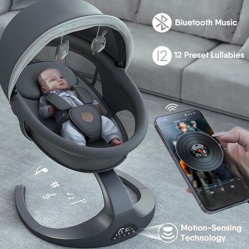 Baby Swings for Infants, Obee Odee Baby Swing, Infant Swing with 5 Speeds, 12 Lullabies, Portable Baby Swing, 360° Rotating Seat, Adapter & Battery Operated, Indoor & Outdoor Use (Gray) in Saudi Arabia