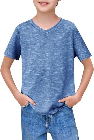 تي شيرت للأولاد من Haloumoning بأكمام قصيرة ورقبة على شكل V تي شيرت صيفي للأطفال غير رسمي تي شيرت رياضي تي شيرت علوي من 4 إلى 14 سنة in Kuwait