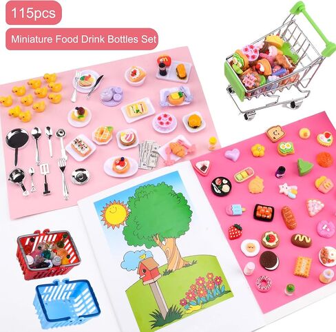 MUYIZI 115 قطعة من زجاجات الطعام والمشروبات المصغرة مجموعة ألعاب طعام صغيرة دمية طعام مصغرة لبيت الدمى للتسوق وإكسسوارات المطبخ للأطفال من سن 3 سنوات فما فوق نموذج فاتورة الدولار (النمط 3) in Kuwait