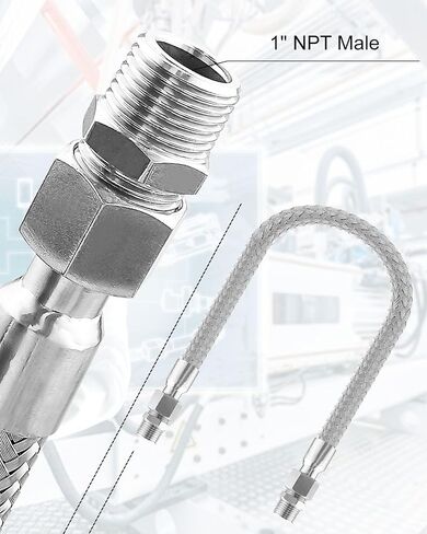 Vaticas Universal Industrial Grade Compressor Jumper Hose 1" NPT Male 40" Length 750°F 450 PSI Flexible Whole Body Stainless Steel Metal Hose, Both Sides Fittings Rotate Freely and Sealing Tape in Saudi Arabia